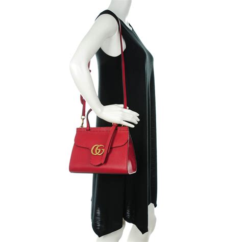 Gucci Calfskin Mini Gg Marmont Top Handle Bag Red 138048