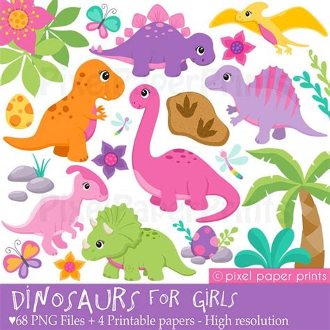 Dinosaur Clipart Dinosaurs For Girls Clip Art Girly Etsy Israel