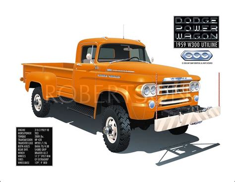1959 Dodge W300 Power Wagon Pickup Truck Illustration By Robertson