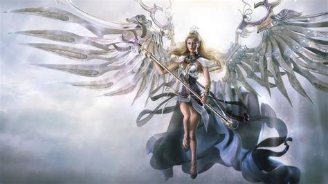 White Angel Girl With Trident And Wings Hd Angel Wallpapers Hd