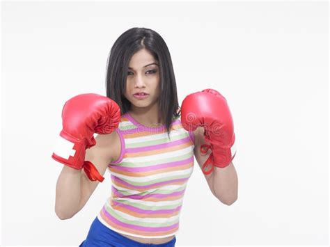 Girl With Red Boxing Gloves Stock Photo Image Of Angry Indian 7318666