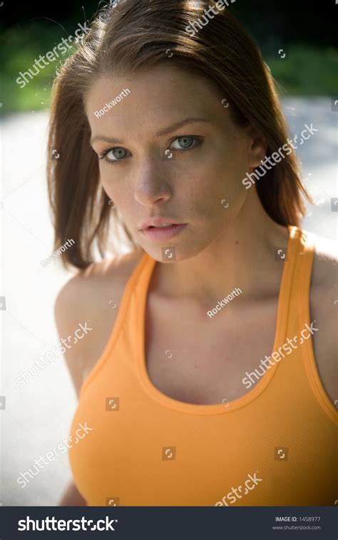 Pretty Girl Orange Tank Top Stock Photo 1458977 Shutterstock