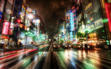 Japan Tokyo City Night Scene City Lights Flashing Ads Busy Street