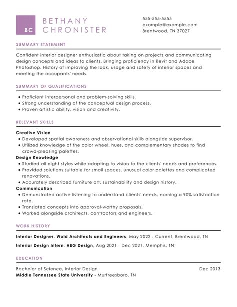 How To Write A Resume For Interior Design Resumehelp