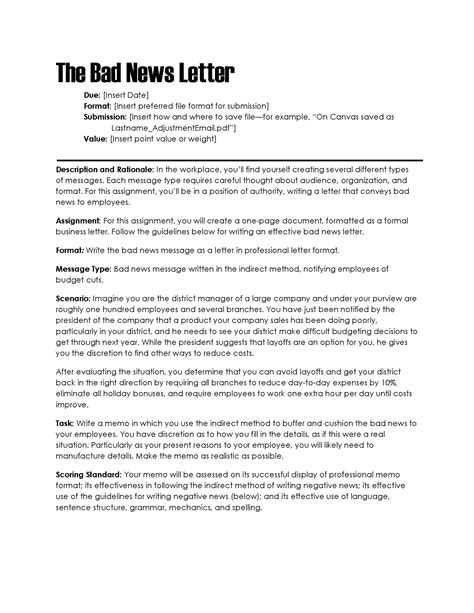 Bad News Business Letter Example