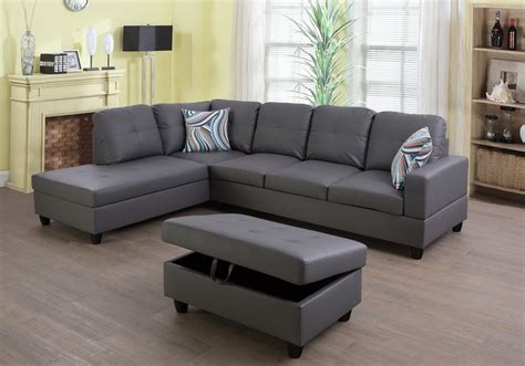 Buy PonLiving Furniture Faux Leather Grey Left Hand Facing Piece