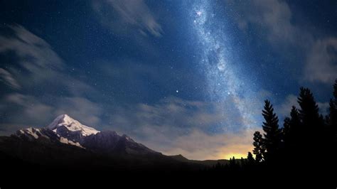 Galaxy Landscape Mountains Trees Sky Hd Wallpaper Nature
