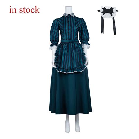 Costumebuy Haunted Mansion Costume Green Stripes Maid Apron Dress