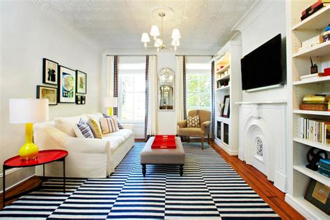 White Eclectic Living Room With Red Side Table Hgtv