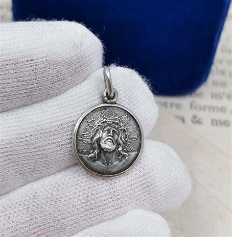 Antique Holy Face Of Jesus Medal Silver Jesus Pendant Etsy