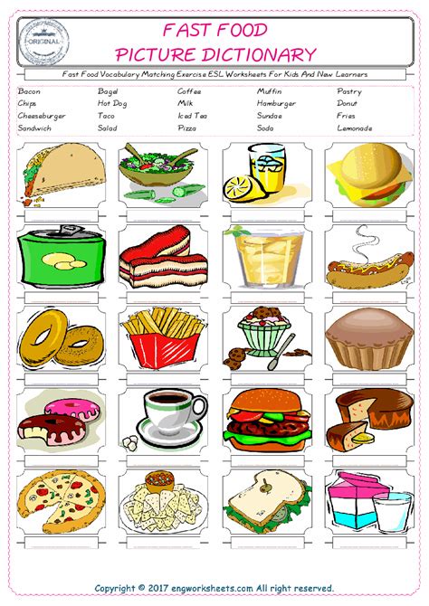 Esl Worksheets Food Vocabulary English Lessons For Kids Worksheets