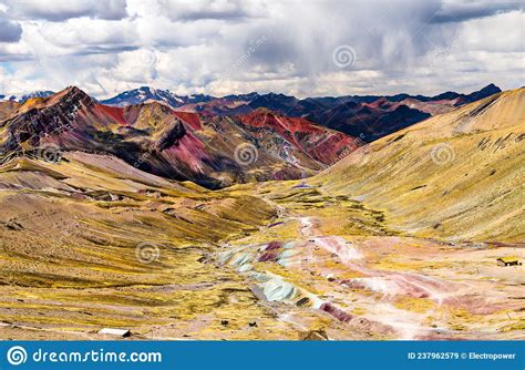 Landscape At Vinicunca Rainbow Mountain In Peru Stock Image Image Of