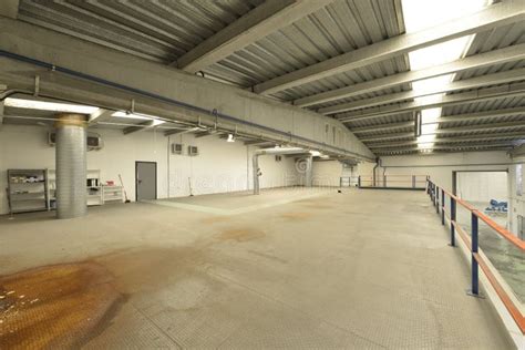 Empty Industrial Hall With Large Precast Concrete Rib Beams Stock Photo