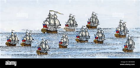 English War Fleet Of The Early 1700s Some Ships Built In New England