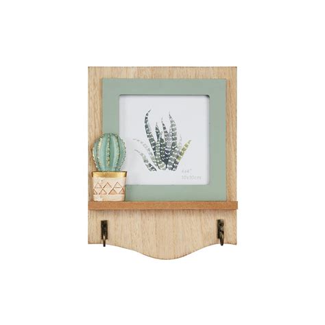 Livingbasics Hanging Wood Photo Frame With Hook 15 X 19cm Cactus