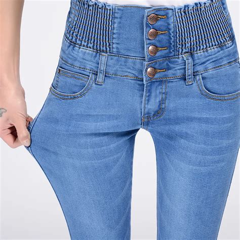 Summer High Waist Jeans Plus Size Skinny Capris Jeans Woman Ladies Stretch Knee Length Denim