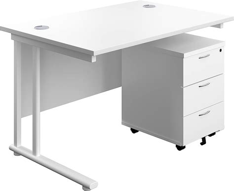 office hippo heavy duty rectangular cantilever office desk with 3 drawer mobile pedestal white