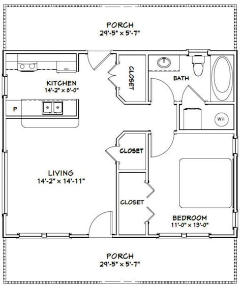 30x24 House 1 Bedroom 1 Bath 720 Sq Ft Pdf Floor Plan Etsy