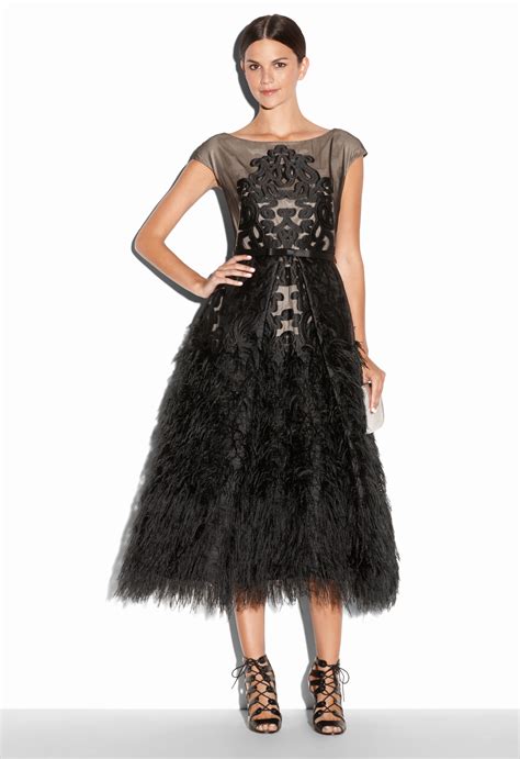 Milly Embroidered Tea Length Feather Dress In Black Lyst
