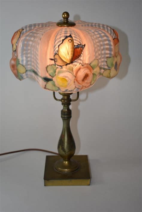 Antique Signed Pairpoint Reverse Painted Puffy Lamp With 4 Butterflies