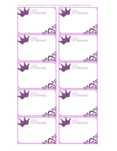 Purple Princess Name Tags With Crowns On The Top And Bottom Set Of