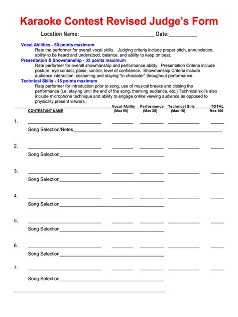 Singing Competition Judges Score Sheet Pdf Fill Online Printable