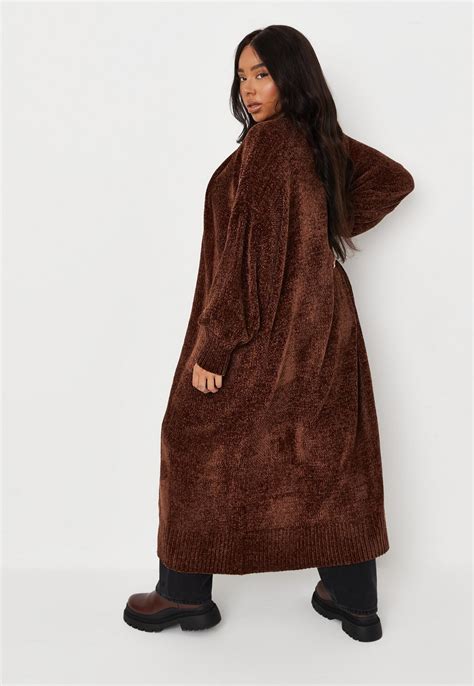 Plus Size Chocolate Chenille Maxi Cardigan Missguided