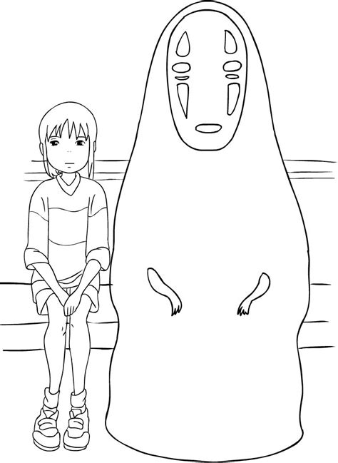 Chihiro And No Face From Spirited Away Coloring Page Ghibli Art