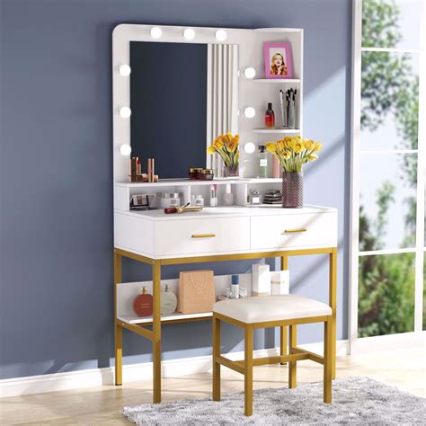 Choosing just the right mirror to complement a bathroom vanity takes careful consideration. Tribesigns Vanity Table Set with Lighted Mirror & Stool ...