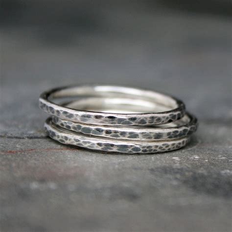 Rustic Sterling Silver Stacking Rings Set Of Three 3 Hammered Etsy