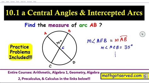 10 1 A Learn How To Solve Central Angle Intercepted Arc Measures Chords