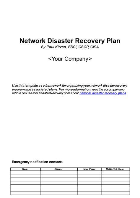 Network Disaster Recovery Plan Templates At