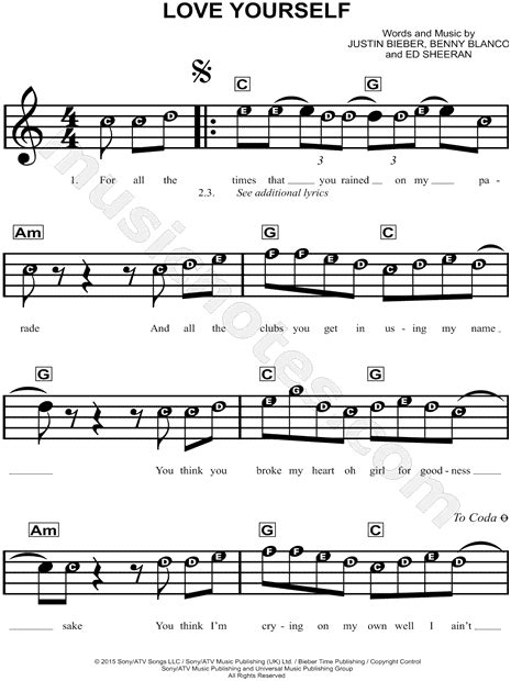 Rated 4/5 by 485 users. Print and download Love Yourself sheet music by Justin ...