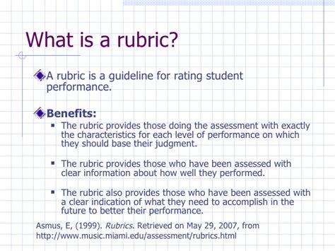 Basic definition of a rubric a rubric defines assessment guidelines for a particular topic, typically grid/tabular formatted. Rubrics