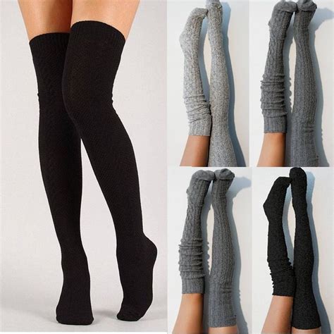 women winter warm ribbed warm knit over knee thigh high stockings socks tights warm knits