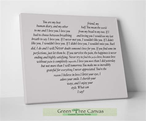 Wedding Song Heart Shape Poem Print Lyrics On Canvas Words Etsy Australia