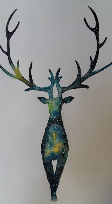 Galaxy Stag A4 Watercolor Deer Painting Moose Art Galaxy