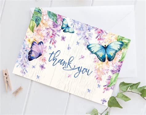 Butterfly Thank You Card Lilacthank You Wedding Baby Or Etsy