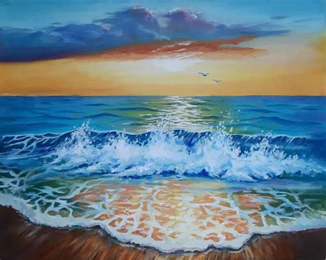 Sunrise At Sea Original Oil Painting Realism Landscape Oil