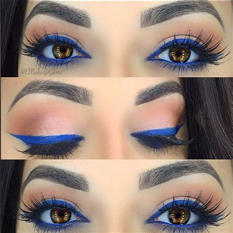 Pop Of Blue Colorful Arabic Winged Eyeliner On Top Bottom Warm