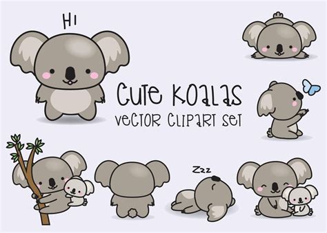 Premium Vector Clipart Kawaii Koala Cute Koalas Clipart Etsy
