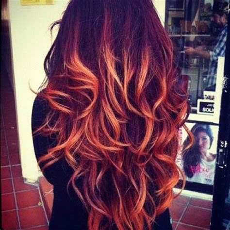 Dark Red Hair And Orange Dip Dye Hair And Makeup