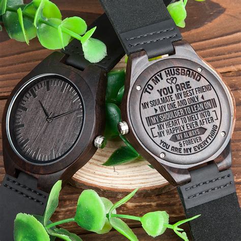 personalized ebony leather wood watch engraved wooden watches for husband ts from mom best