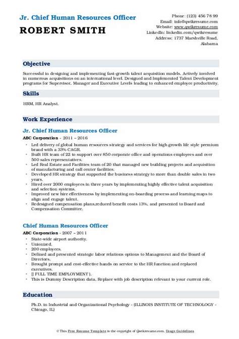 Hr is the inspiration for all the employees. Chief Human Resources Officer Resume Samples | QwikResume