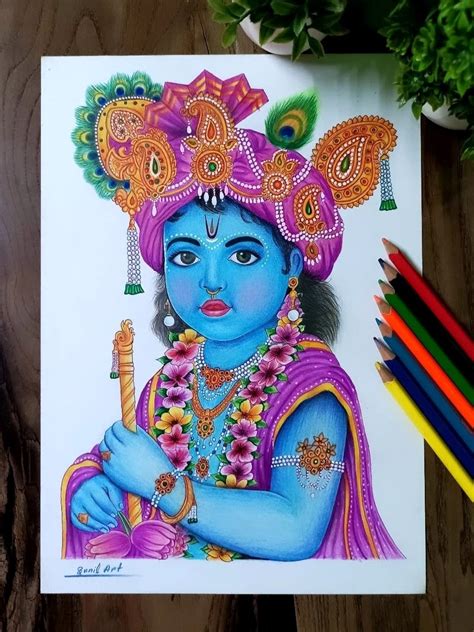 Bal Gopal - Krishna | Color Pencil Art by Sunil Kumar | Exotic India Art