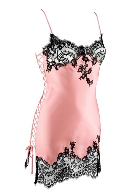 Pretty Pink Satin And Black Lace Chemise Nightwear Pinterest