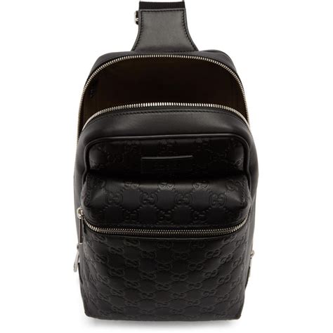 Gucci Leather Black Gg Single Strap Backpack For Men Lyst