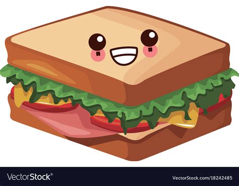 Sandwich Healthy Food Cute Kawaii Cartoon Vector Image