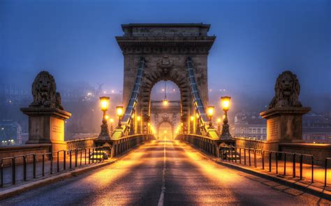 Download Wallpapers Chain Bridge Budapest Capital Of Hungary Evening