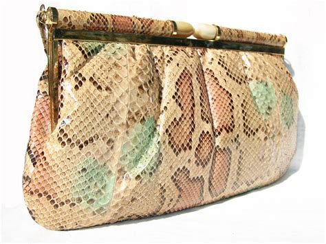 1970s Pastel Python Snake Skin Clutchshoulder Bag Wlucite Clasp